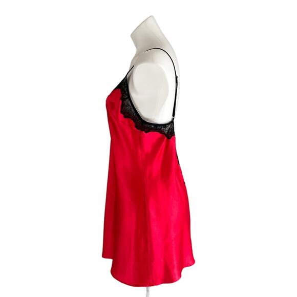 Victorias Secret Red Slip Dress with Black Lace Details Nightgown Satin Sz L Y2K - Picture 3 of 12
